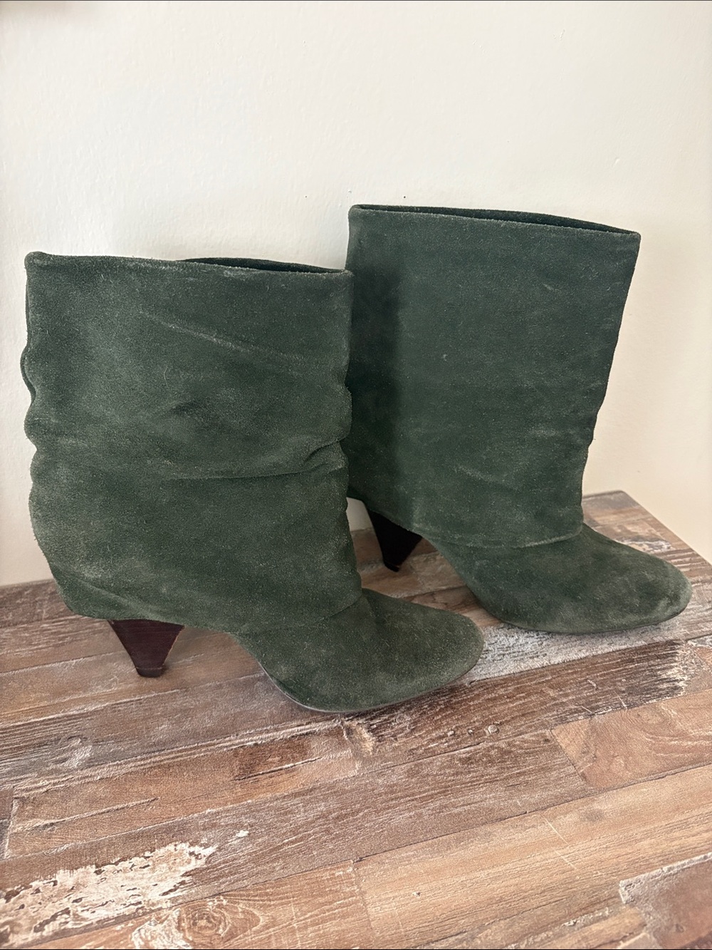 Steve Madden Dark Green Suede Slouch Ankle Boots